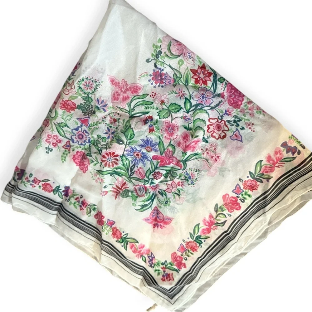 1980’s Sheer Floral Patterned Scarf, Dainty and Delicate Look, Made in Italy 29”